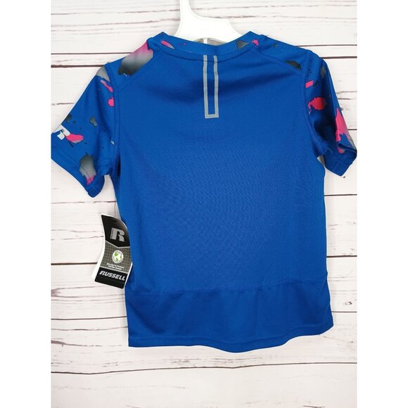 Russell Blue Camo Kids T-Shirt XS 4/5  Freshforce Odor Protection & Dripower 360 - Picture 2 of 8